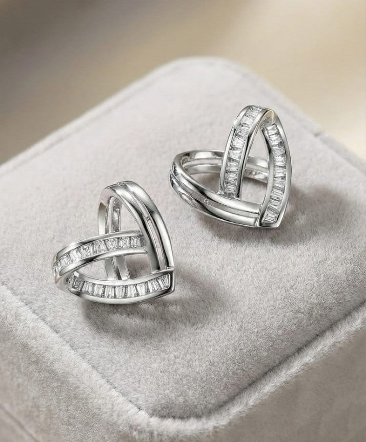 Modern Baguette Heart Studs