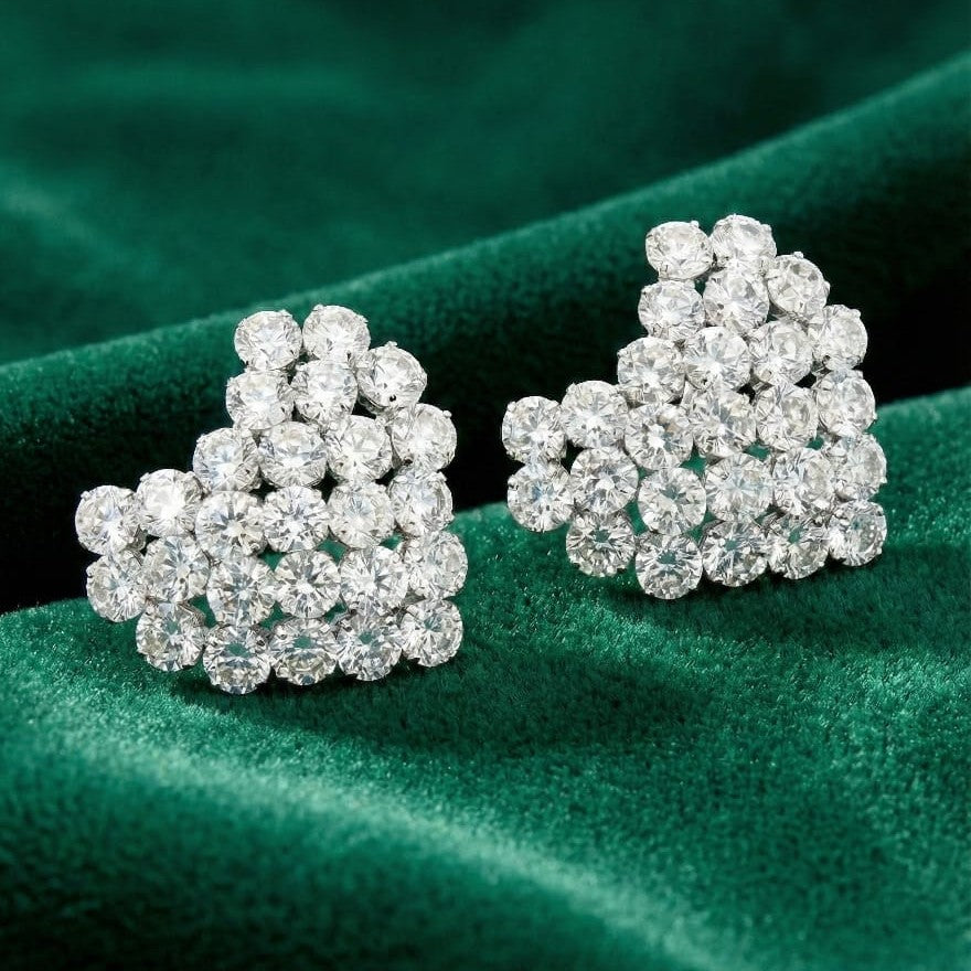 Sparkling Diamond-Style Cluster Heart Earrings