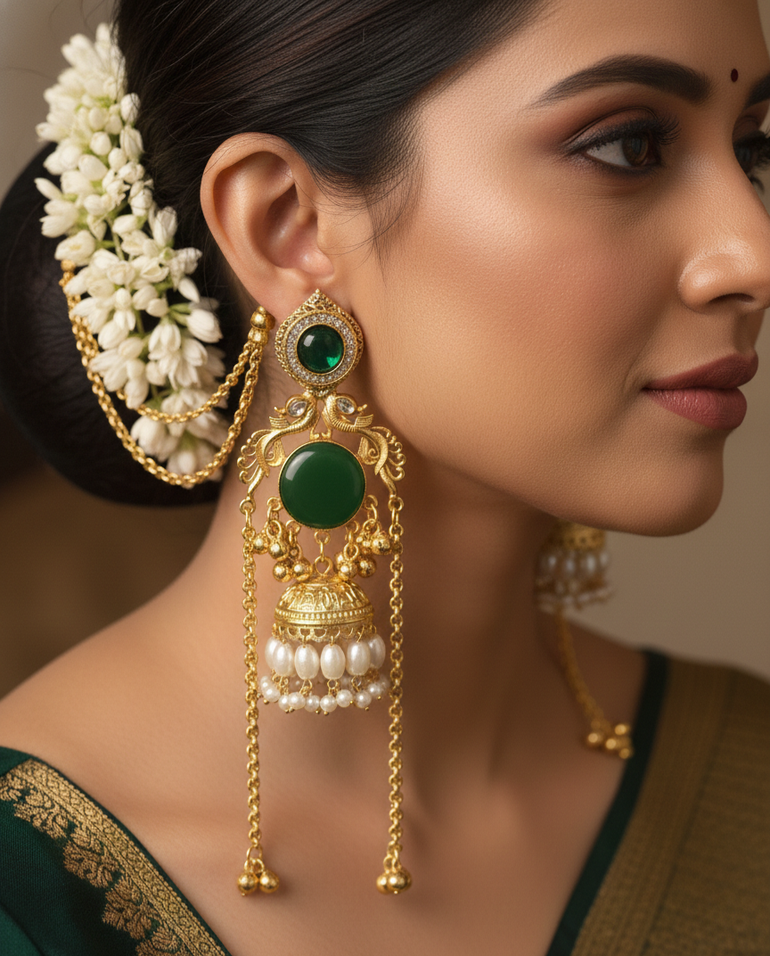 Royal Emerald Jhumka Earrings – Premium Traditional Design
