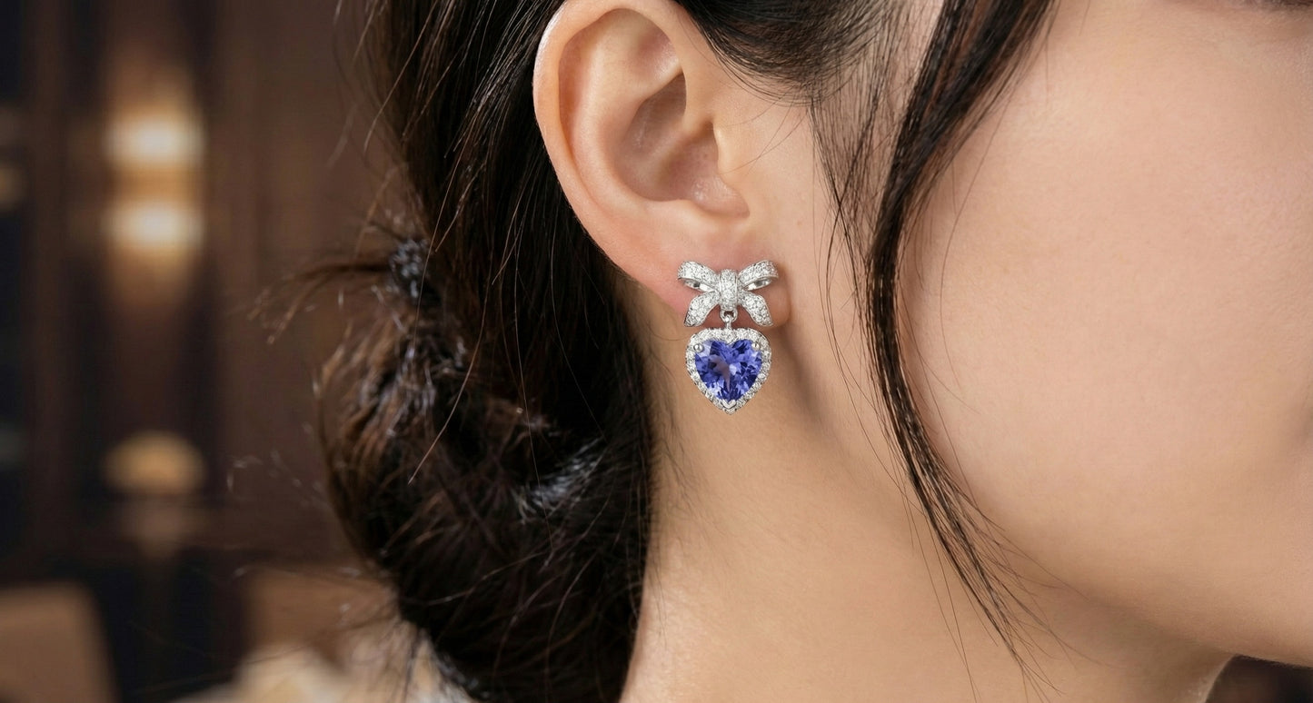 Heart Drop Bow Earrings