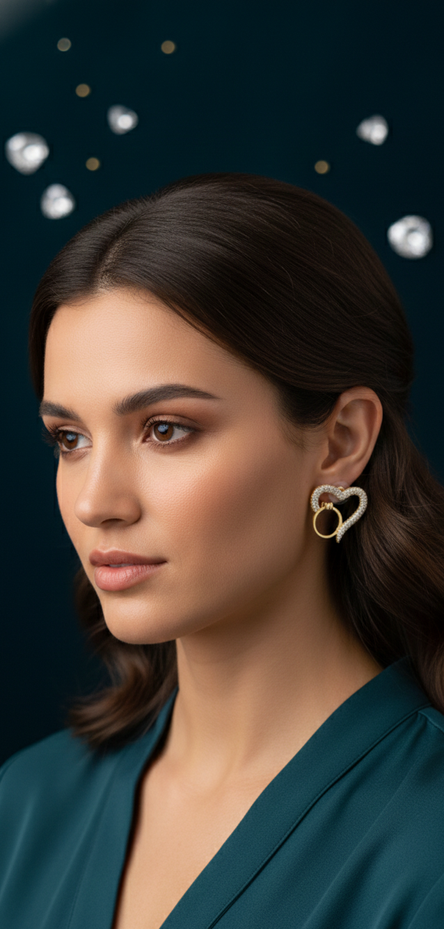 Heart Shaped Crystal Earrings – Gold Plated
