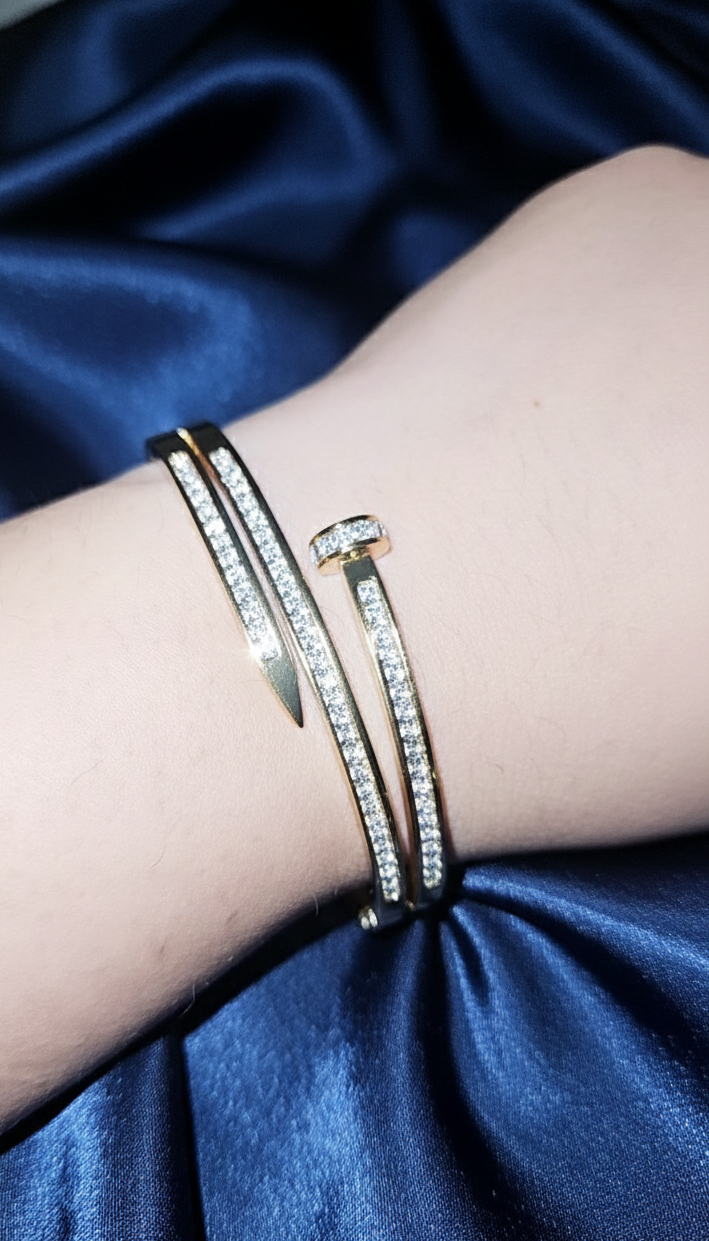Diamond Nail Cuff Bracelet – 24K Gold Plated | Anti-Tarnish | Adjustable