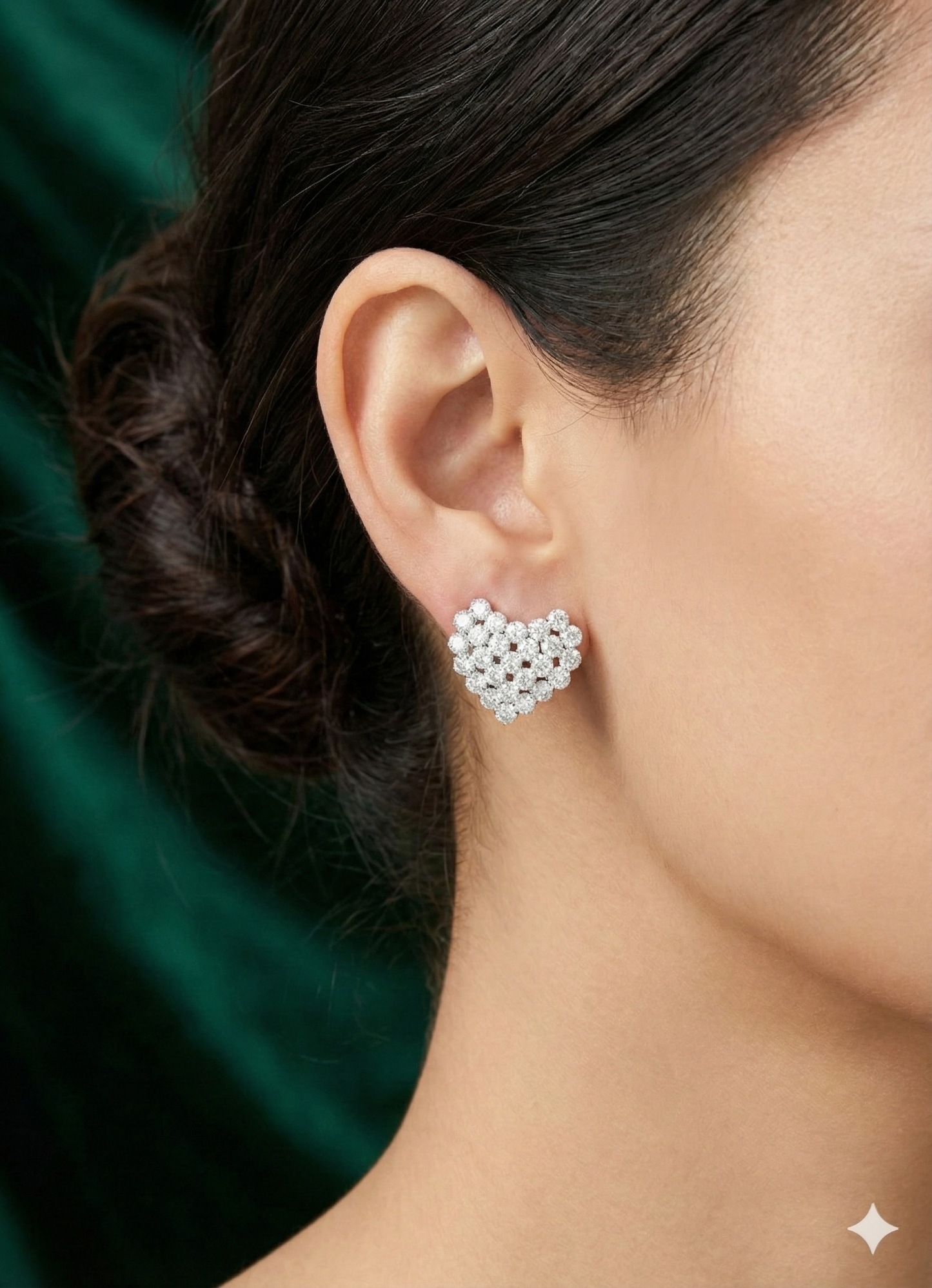Diamond Cluster Silver Stud Heart Earrings