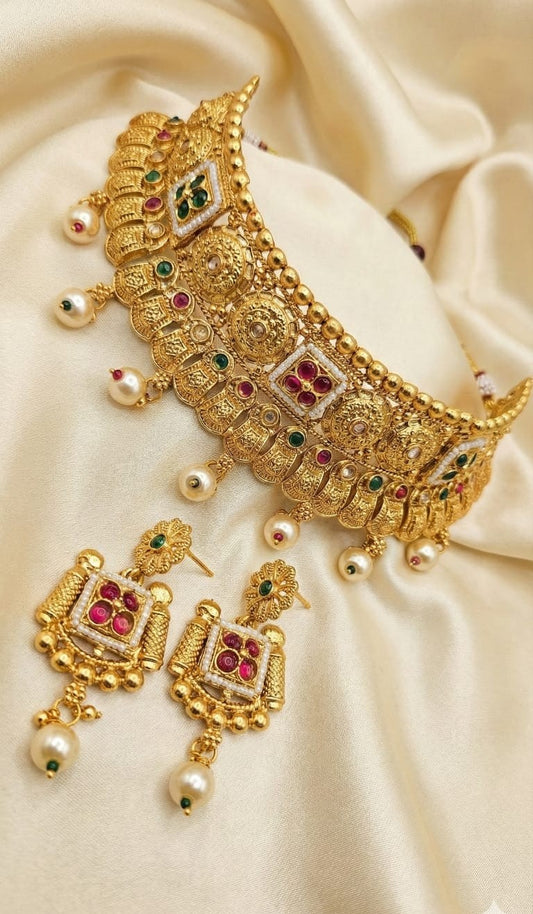 Temple-Style Choker & Drop Earring Set