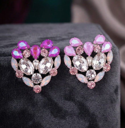 Pastel Crystal Mosaic Heart Statement Studs