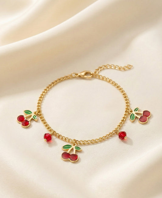 Cherry Charm Gold Bracelet – Premium Anti-Tarnish Finish