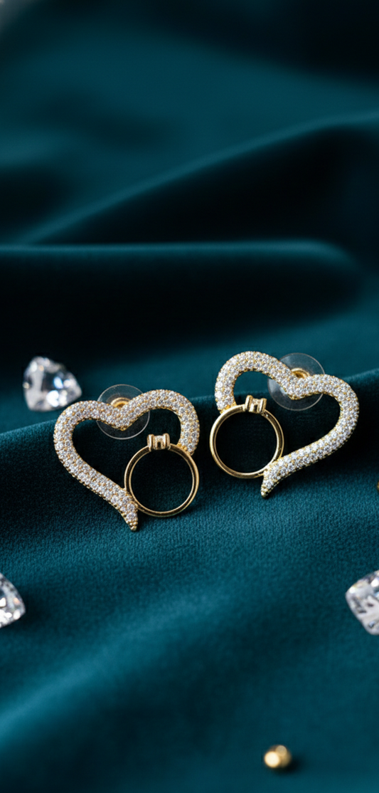 Heart Shaped Crystal Earrings – Gold Plated