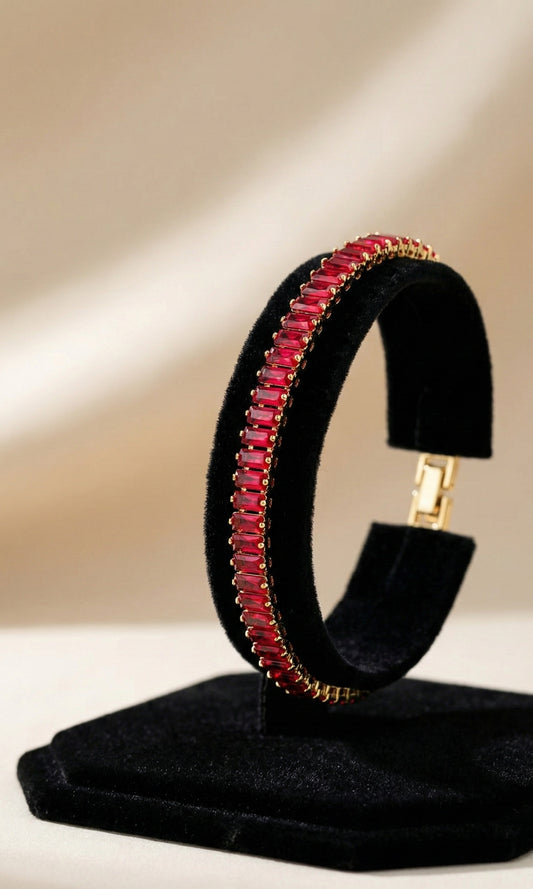 Premium Ruby-Tone Tennis Bracelet – Anti-Tarnish Finish