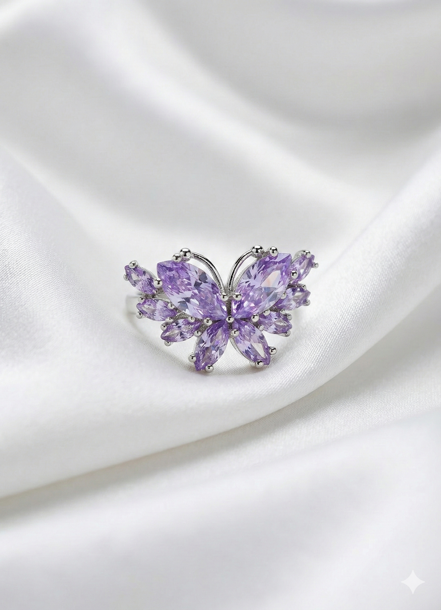 Premium Anti-Tarnish Adjustable Butterfly Ring – Lavender Crystal