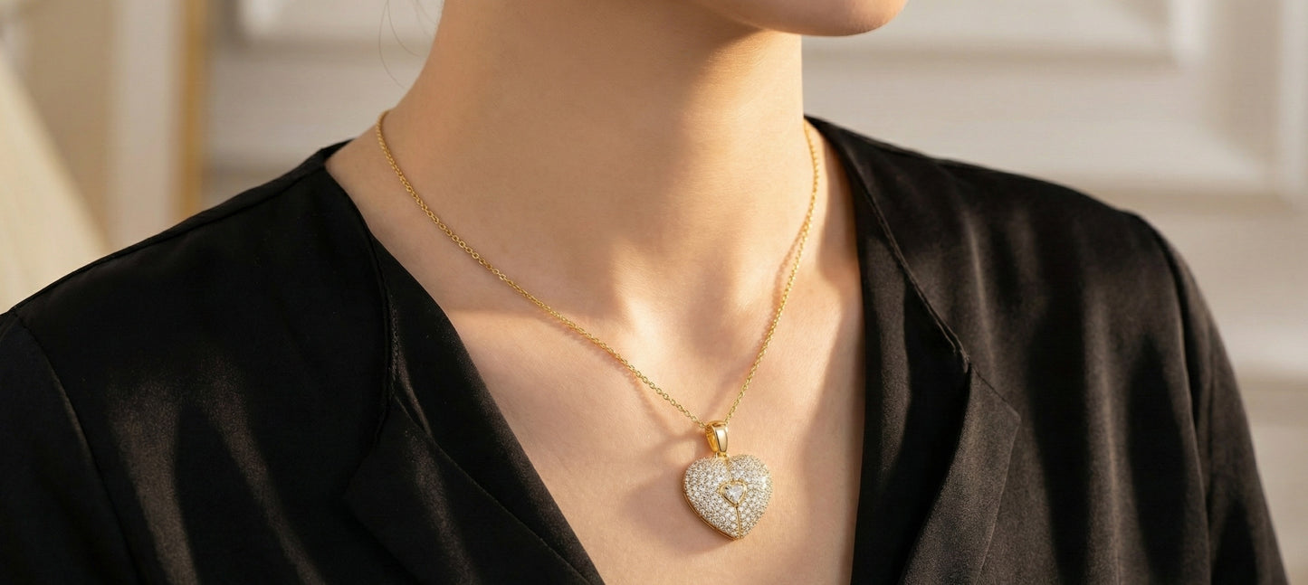 Heart-Shaped Gold Plated Pendant Necklace