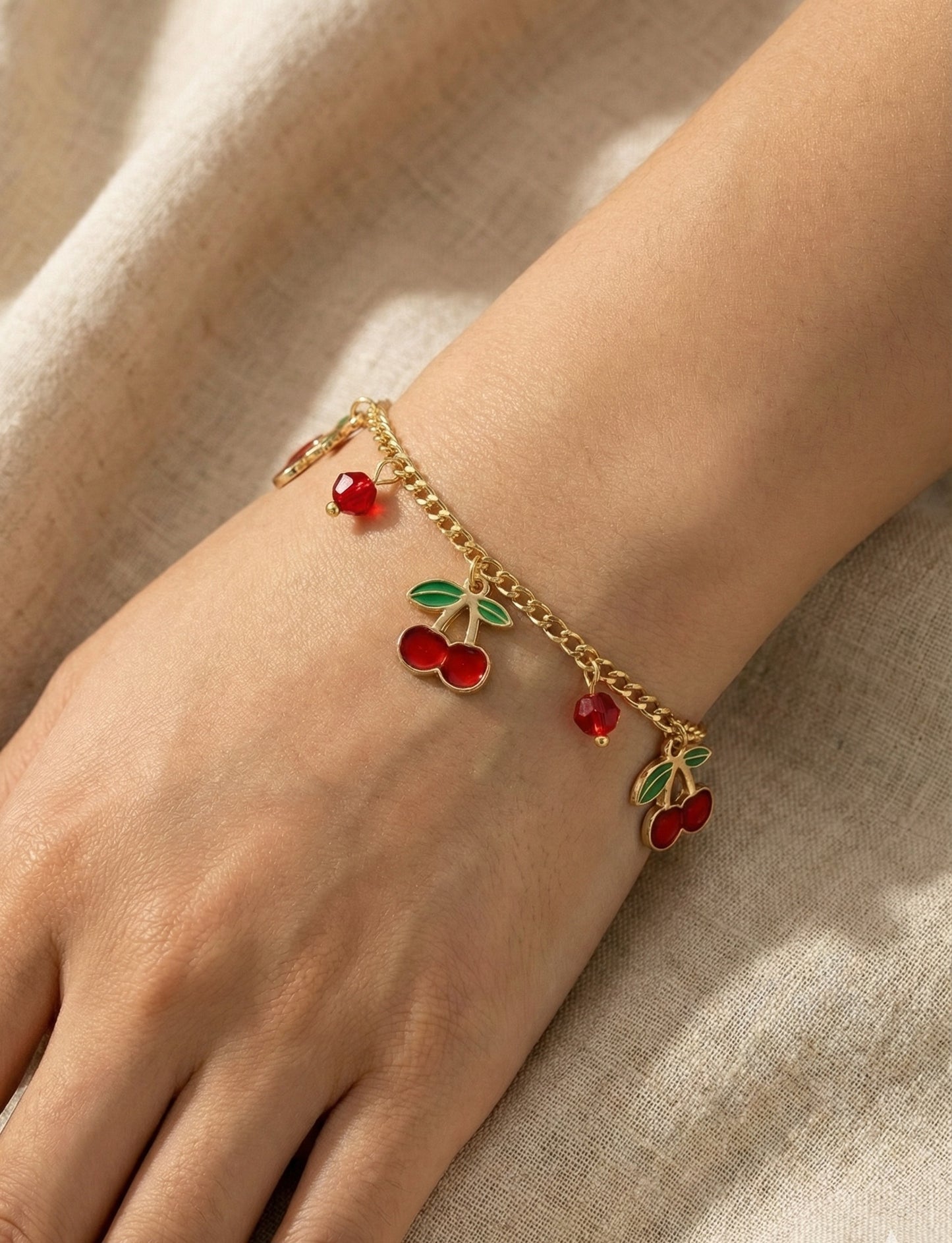 Cherry Charm Gold Bracelet – Premium Anti-Tarnish Finish