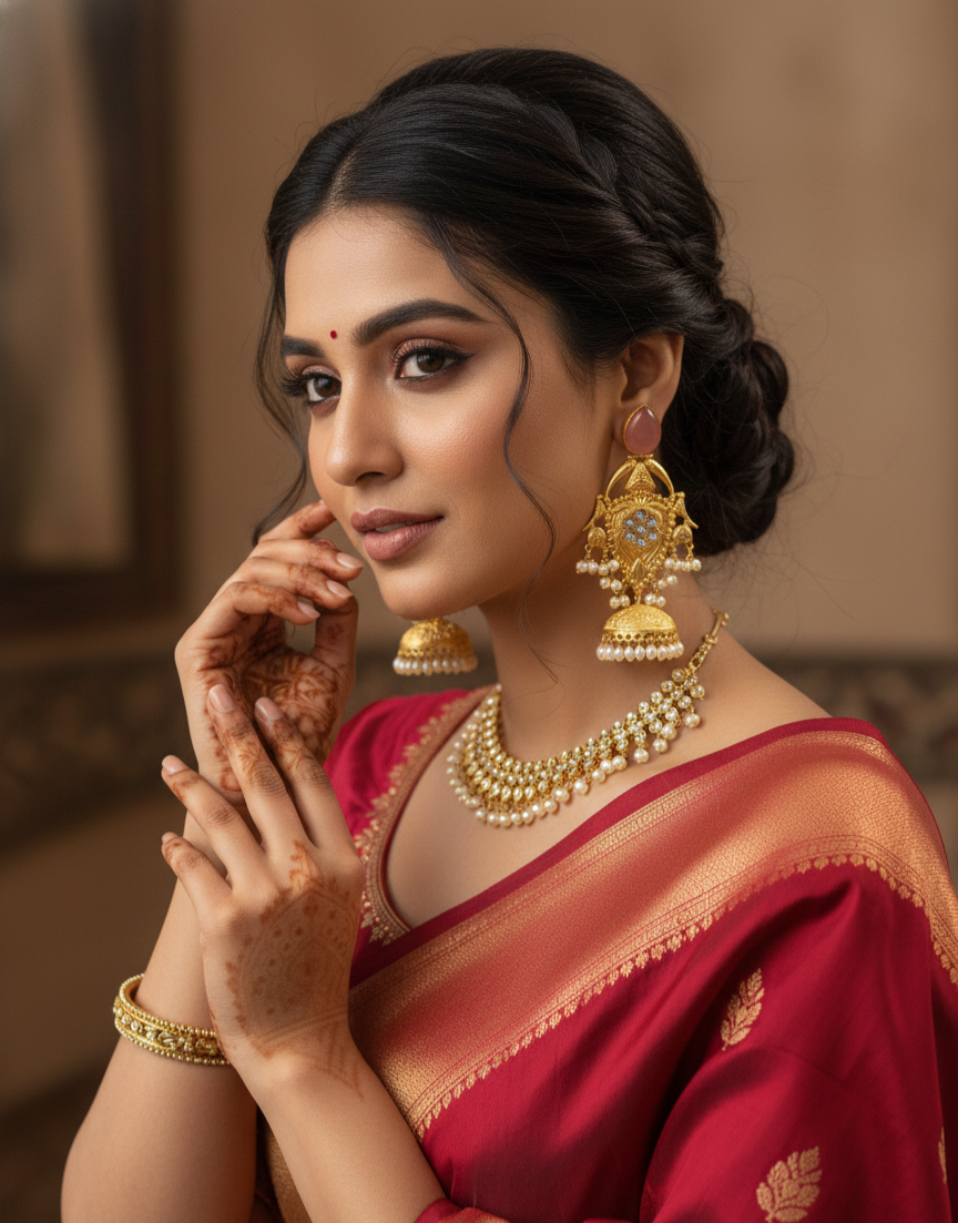 Royal Pearl Jhumka Earrings – Antique Gold Finish