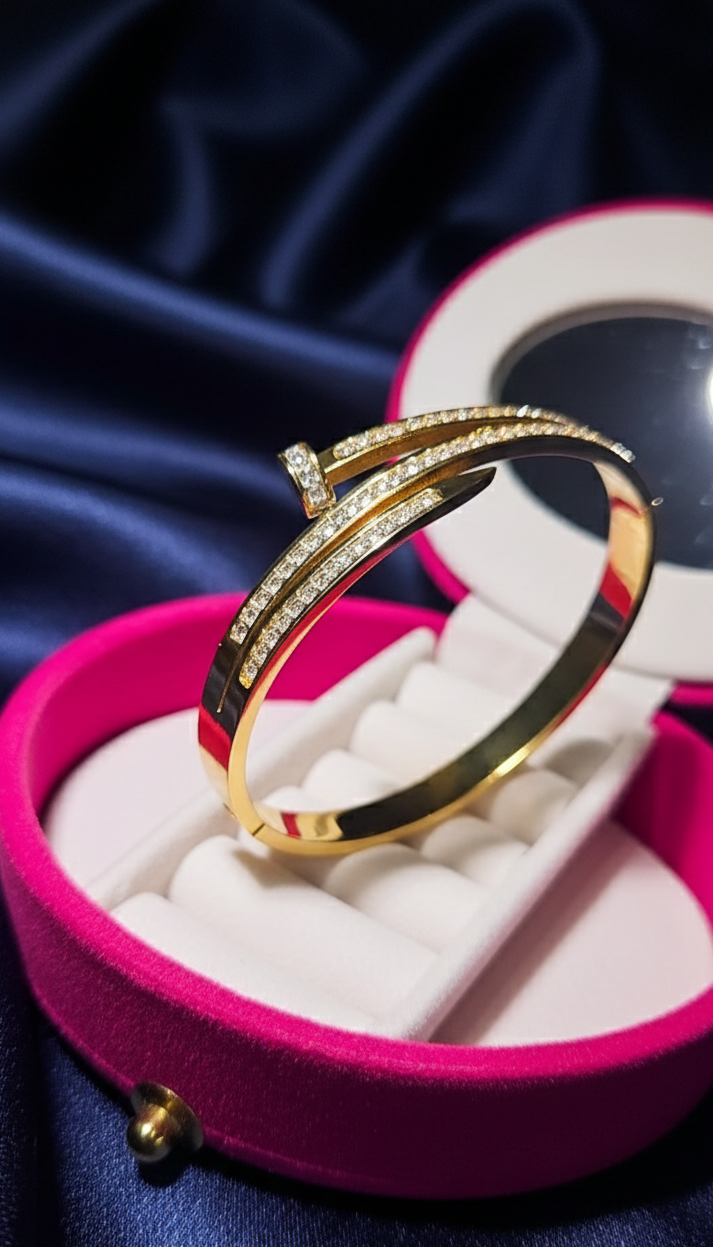 Diamond Nail Cuff Bracelet – 24K Gold Plated | Anti-Tarnish | Adjustable