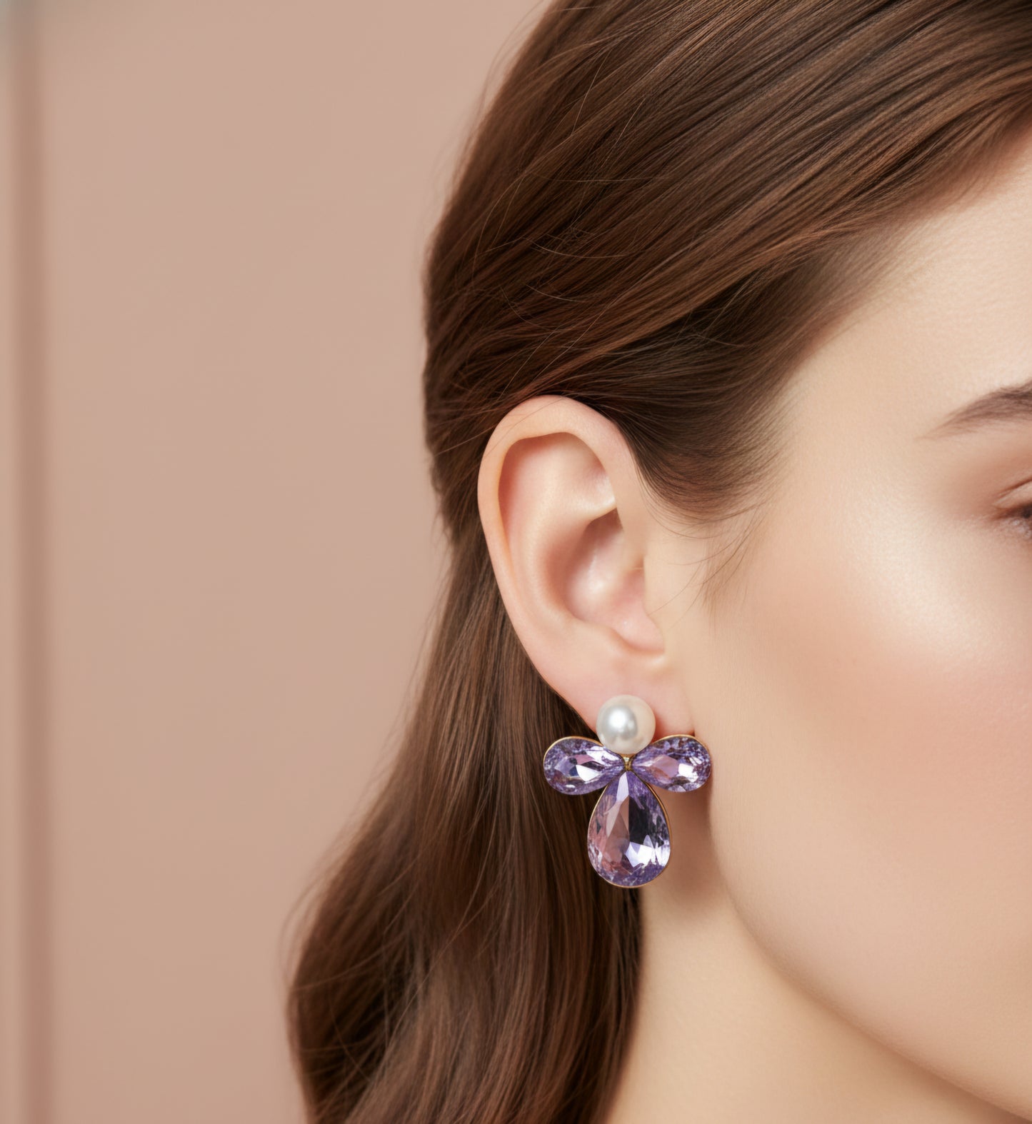 Elegant Lavender Stone & Pearl Studs