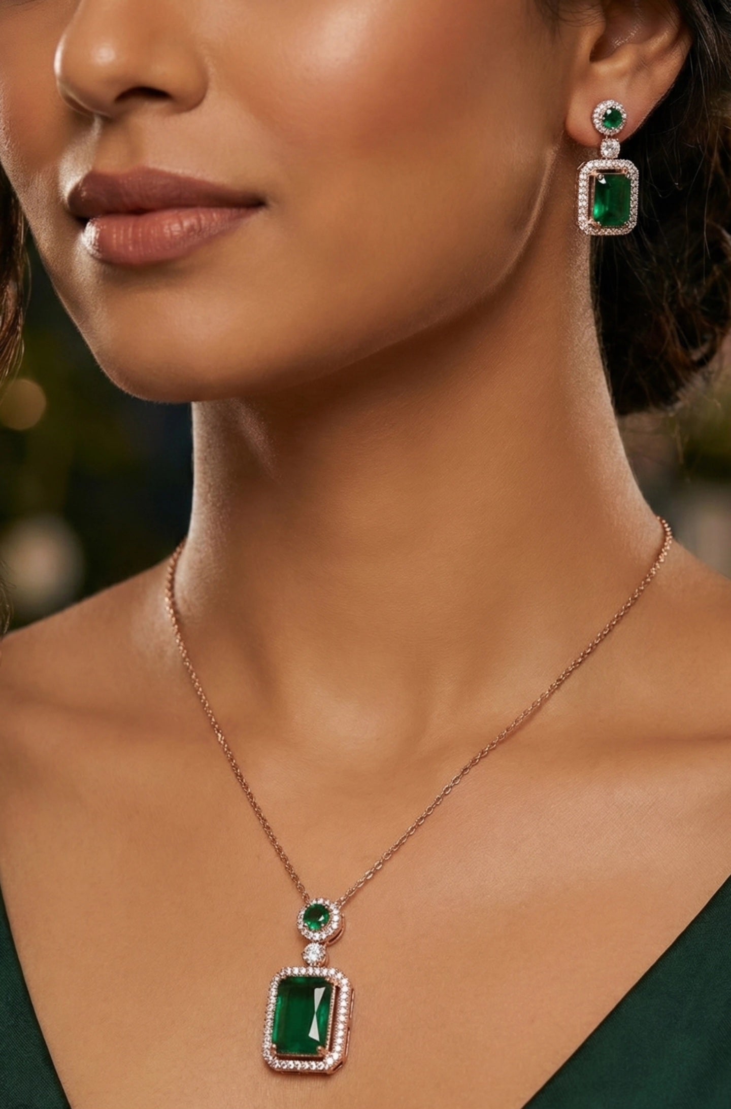 Premium Anti-Tarnish Green Stone Necklace Set