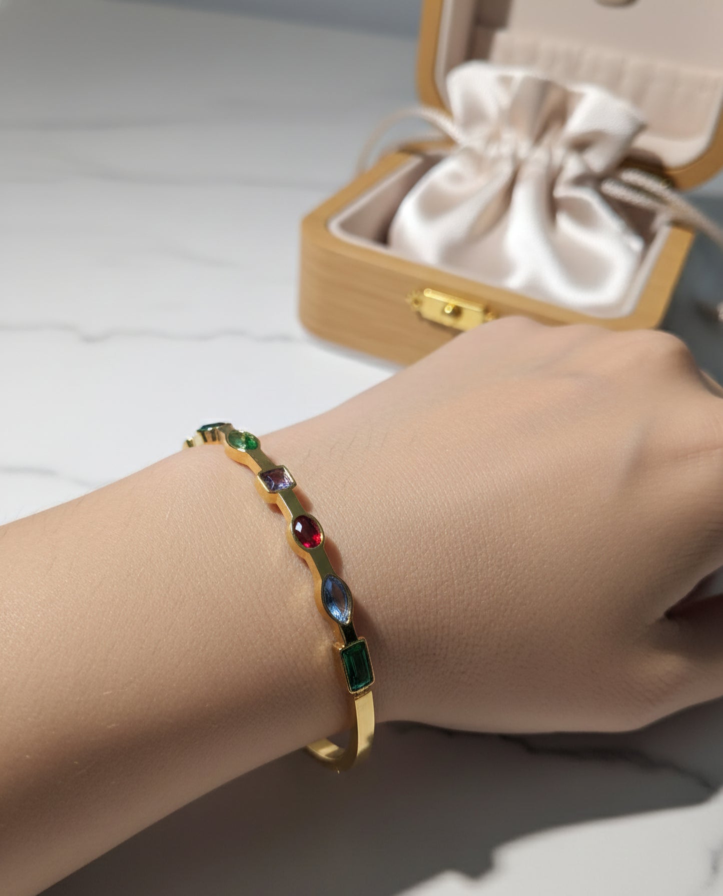 24k Gold Plated Multi Stones Adjustable Bracelet