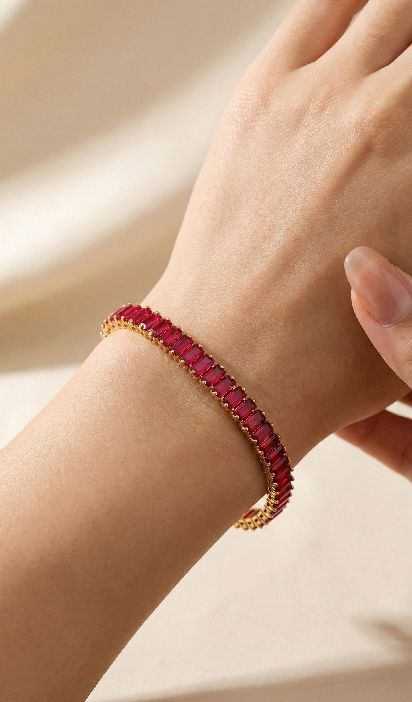 Premium Ruby-Tone Tennis Bracelet – Anti-Tarnish Finish