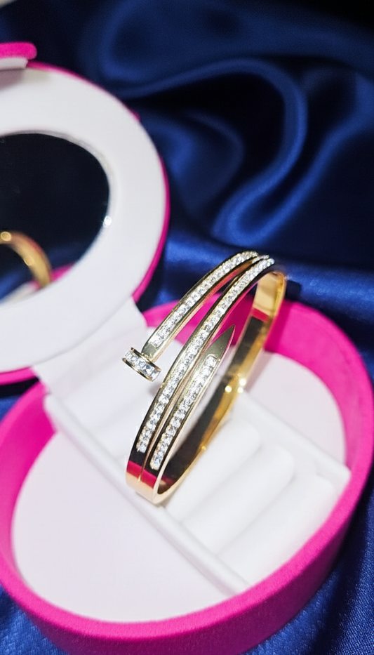 Diamond Nail Cuff Bracelet – 24K Gold Plated | Anti-Tarnish | Adjustable