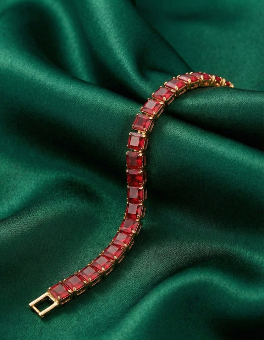 Premium Ruby-Tone Tennis Bracelet – Anti-Tarnish Finish