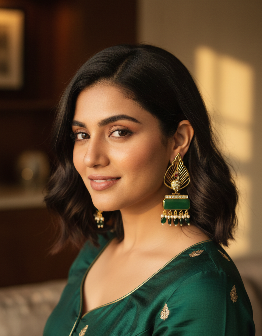 Peacock-Inspired Green Stone Statement Earrings