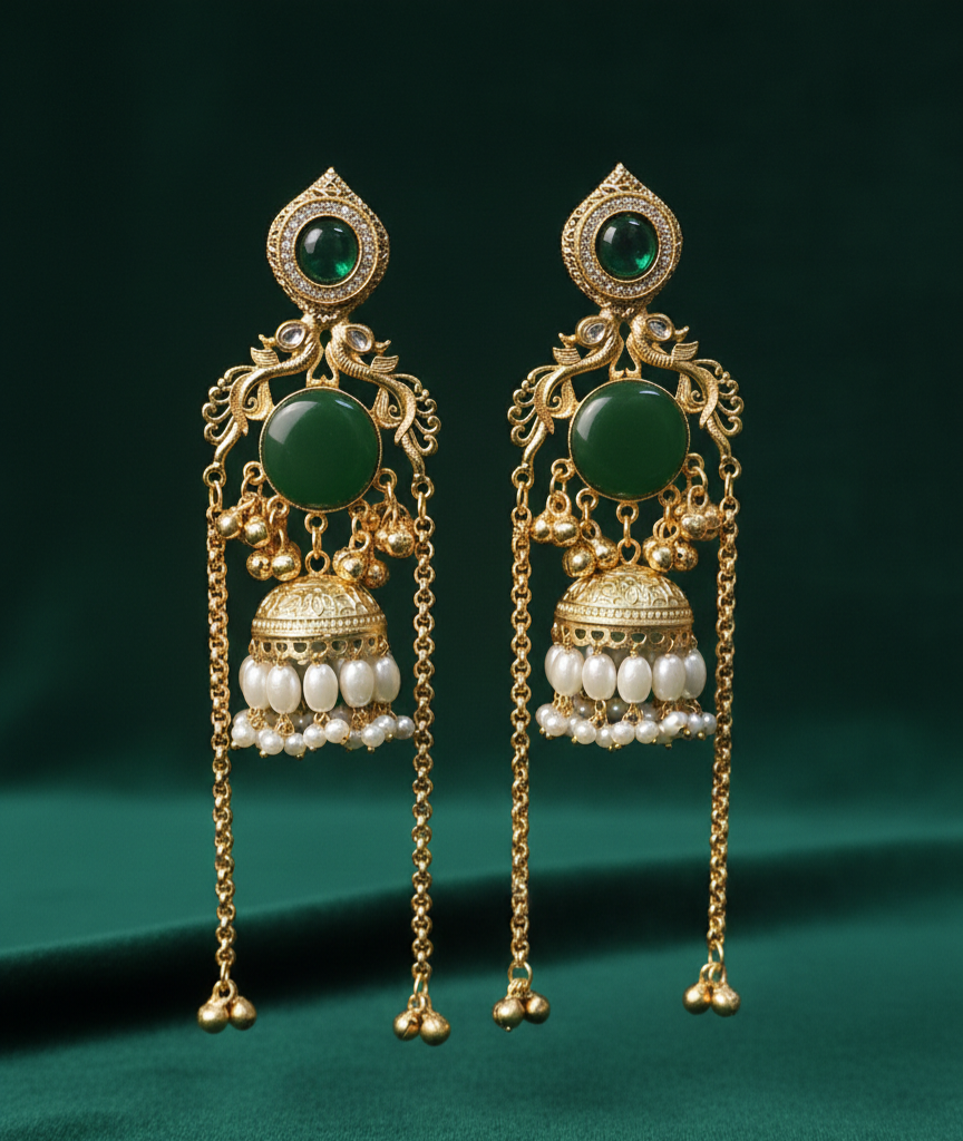 Royal Emerald Jhumka Earrings – Premium Traditional Design