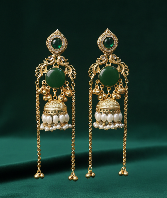 Royal Emerald Jhumka Earrings – Premium Traditional Design