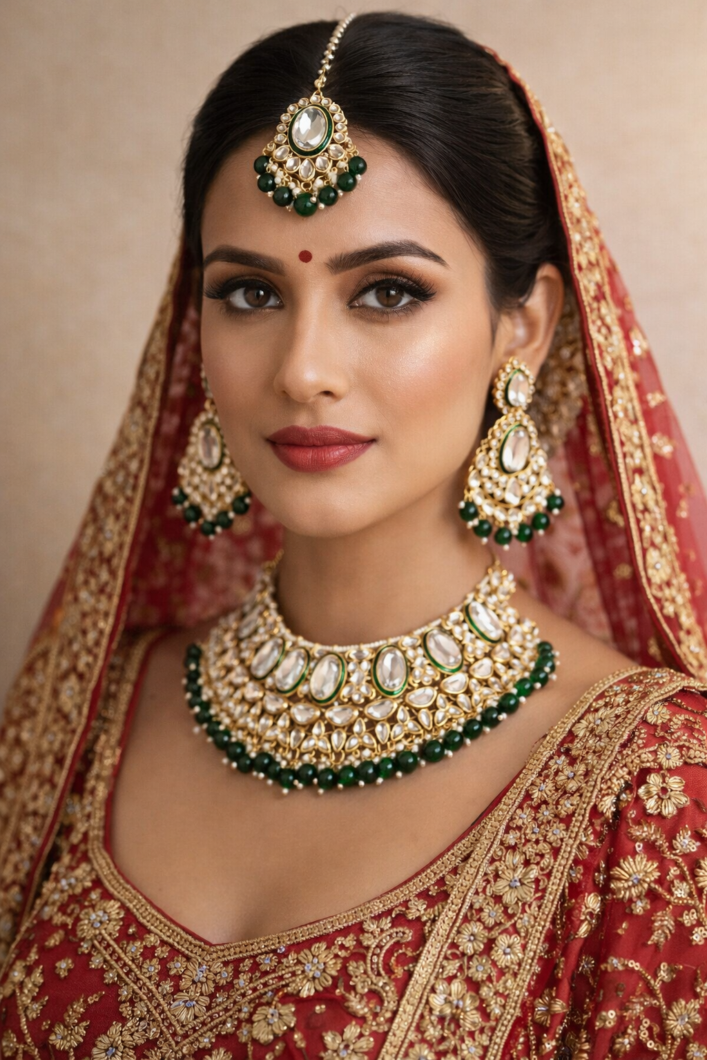 Traditional Kundan Necklace Set with Maang Tikka & Earrings