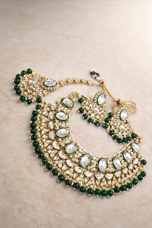 Traditional Kundan Necklace Set with Maang Tikka & Earrings