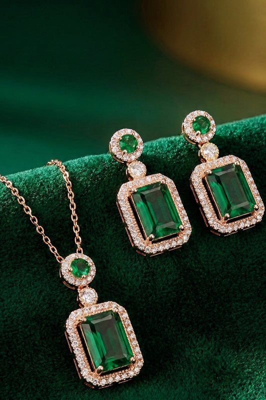 Premium Anti-Tarnish Green Stone Necklace Set