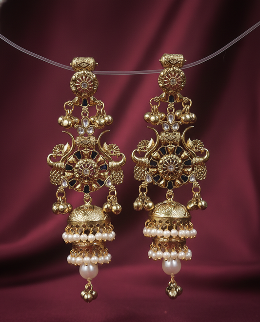 Royal Antique Pearl Jhumka Earrings