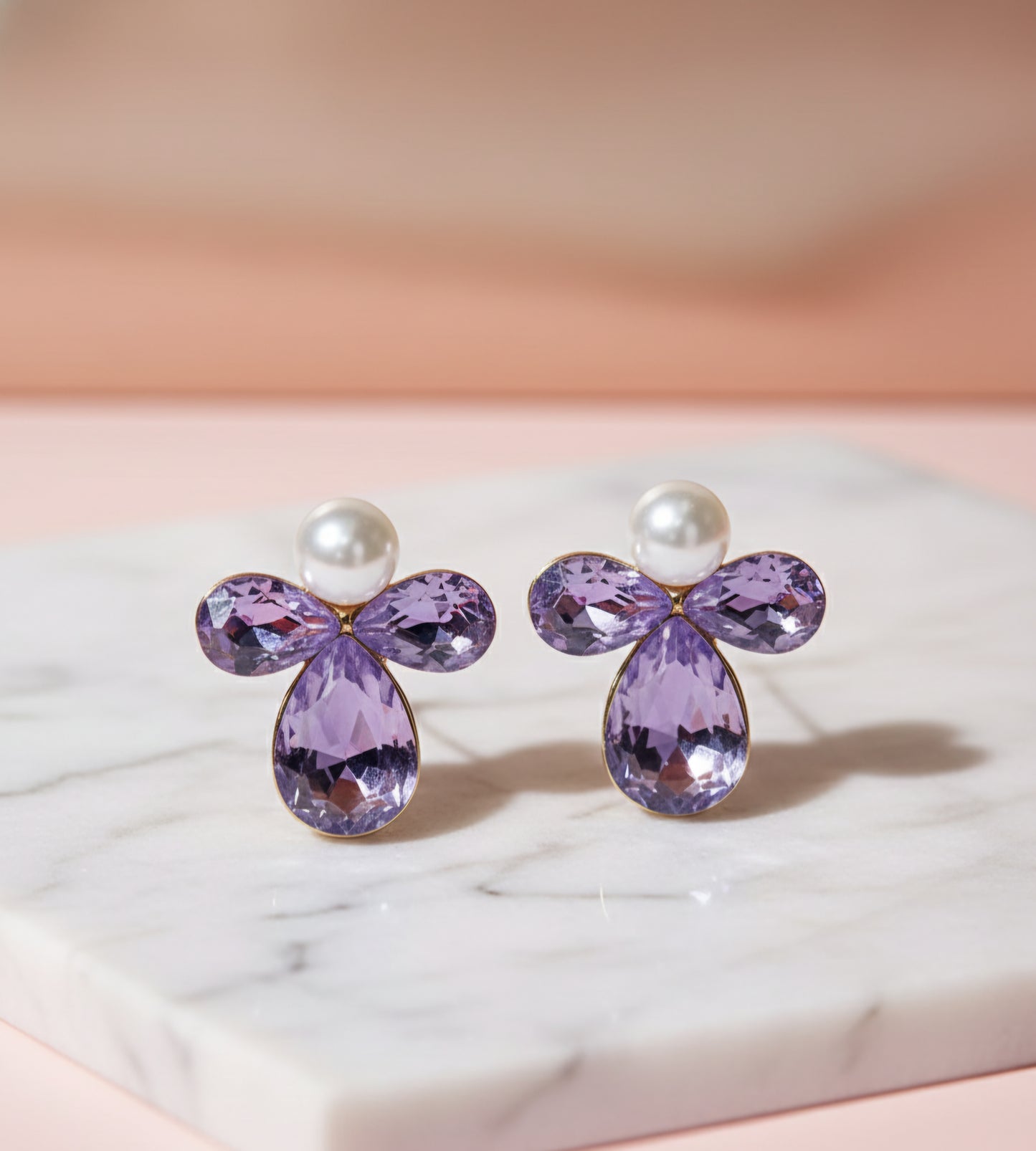 Elegant Lavender Stone & Pearl Studs