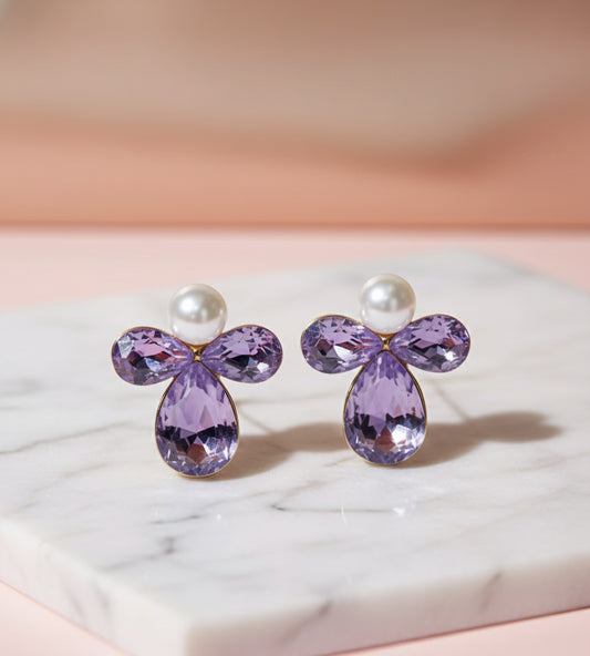 Elegant Lavender Stone & Pearl Studs
